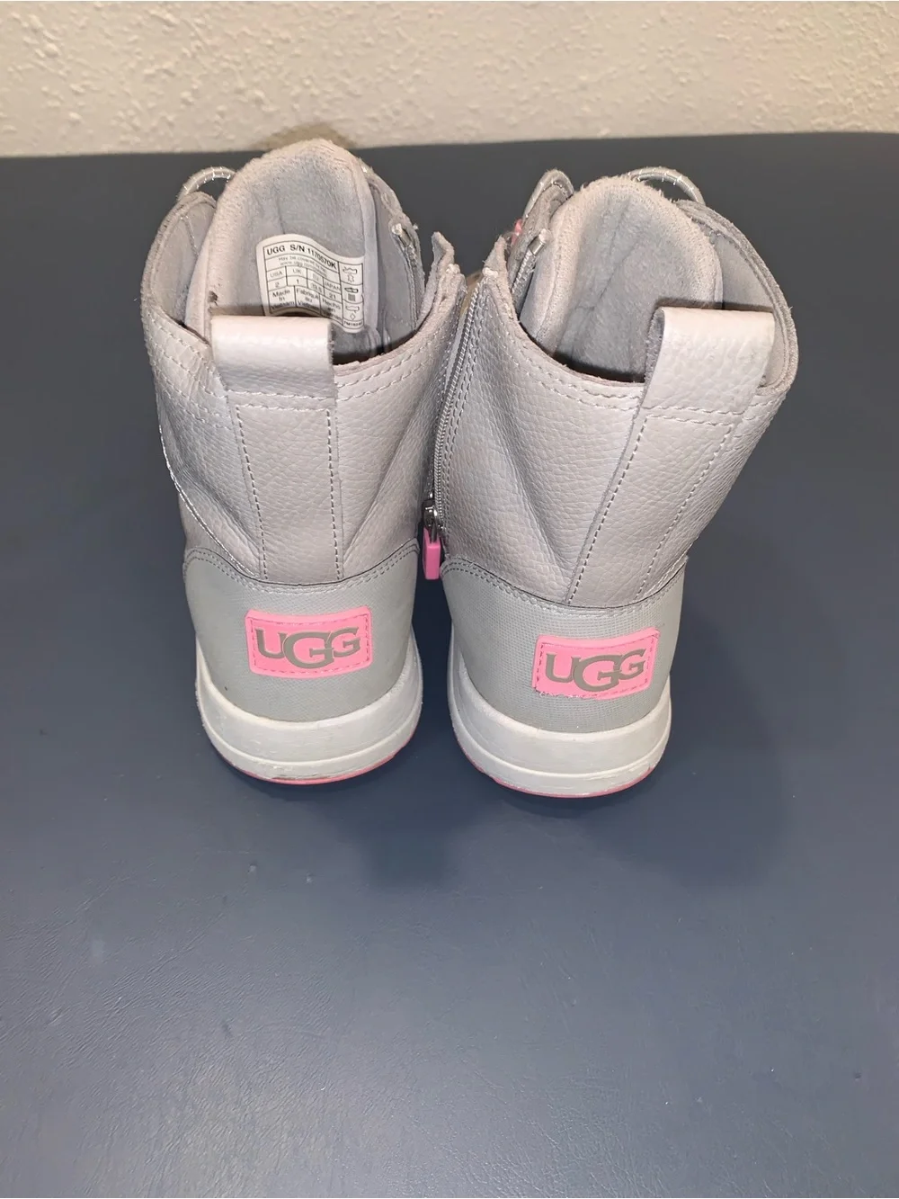 UGG Kids Gray and Pink Lace-Up Winter Boots